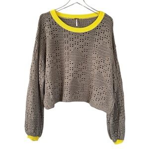 Free People Home Run Cropped Sweater 100% Cotton Size Large